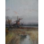 John Reginald GOODMAN (1878-?) watercolour "Norfolk windmills", signed, original gilt mount and