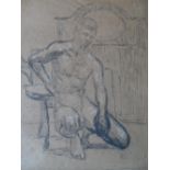 Joseph SMEDLEY (1923-2016) chalks portrait of a young naked boy, studio stamped & molded frame,