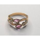 18ct yellow gold ladies ring set with pink sapphire, size P 2.5 grams gross