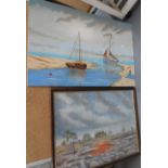 Two large modern oils by differing artists, 1 framed (2) Approx ave size 51 x 75 cm