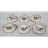 Set of six vintage Denby floral stoneware tea-cups with saucers (6)