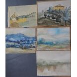 Five unsigned 1960s watercolours, all unframed (5)