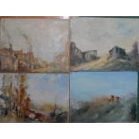 Set of four mid 20thC French post-impressionist oil on board, landscapes, all unframed (4),