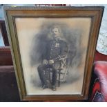 WWI era photo of a seated soldier in dress uniform in period frame, 49 x 38 cm