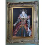 Large late 20c oil on board, portrait of Louise de Lorraine-Vaudemont indistinctly monogrammed and