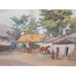Arthur NETHERWOOD (1864-1930) watercolour "Country cottages", signed, modern frame & mount, The w/