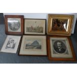 Victorian crystoleum together with five other 19thC prints including 2 in good quality period,