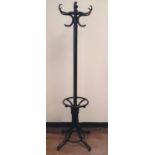 Ebonised Bentwood ebonised wood coat stand, 190cm tall, Come with detachable head piece