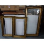 Pair of old gilt frames together with a large gilt coloured old frame, Internal pair are 36 x 62,