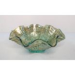 Green, grape & leaf decoration, carnival glass bowl possibly by Northwood, 15 cm diameter