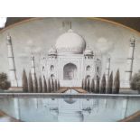 Fine quality antique, unsigned watercolour study of the Taj Mahal in an oval frame, The w/c measures