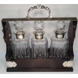 Fine quality, antique, unmarked tantalus with 3 decanters, Good condition but no key