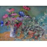 Frances A Ball impasto impressionist oil on board, still-life, signed, thin molded frame, The oil