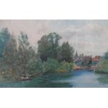 Large, J Scott, late Victorian w/c "Punting on the lake", signed, framed, The w/c measures 33 x 51