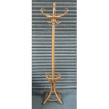 Bentwood style wooden hat stand, 197 cm tall