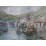 Arthur NETHERWOOD (1864-1930) watercolour "Polperro Harbour", signed, wash mount & gilt frame, The
