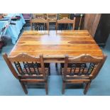 Modern solid Oak dining table together with 4 matching chairs, 140 cm long x 92 cm wide x 78 cm high