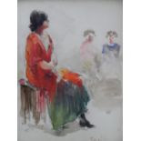 Unsigned c1910 watercolour "Seated Spanish lady" in period frame, The w/c measures 28 x 23 cm