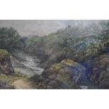 Unsigned, late Victorian watercolour "River Lune, near Sedburgh", wood frame, The w/c measures 26