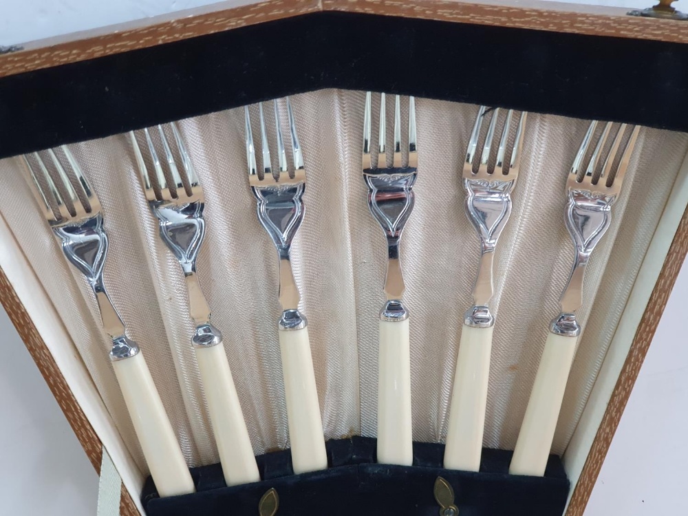 Fine quality Edwardian fish knives & forks with bone handles set in a fan shaped case - Image 3 of 4