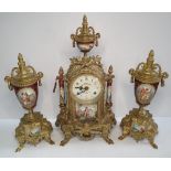 Lancini, Italian 3 piece brass garniture mantle clock (3), Now converted to battery, no working