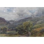Thomas HUSON (1844-1920) watercolour "Extensive country landscape", signed, original frame, The w/