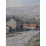 Frank THIRKETTLE (?-1916) c1900 watercolour "Country cottages" in wide pine frame, The w/c