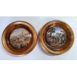 Pair of antique circular ceramic pot lids, both in superb wood frames (2) One pot lid cracked