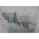 Sydney Kitson, mid 20thC watercolour "Greek ruins in landscape", signed, ornate frame and wash