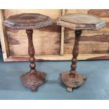 Pair of wooden octagonal plant stands (2) Both 60 cm high