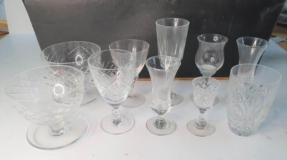 Large box full of different types of cut glass glasses, many 19thC examples (Qty)