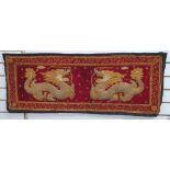 Fine quality, early 20thC stitched Chinese wall hanging depicting dragons, 120 cm long