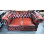 2 seater, Ox-blood red leather Chesterfield by Winchester Furniture, 195 cm long