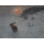 Alfred WECZERZICK (1864-1952) pastel "Rabbit in snowy landscape at daybreak", signed, framed, The