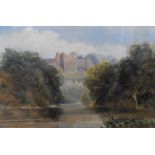 Unsigned, late 19thC watercolour depicting a castle sitting above a river, framed, The w/c