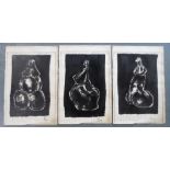 Three French abstract figures after Henry Moore on sheet music (3) All three measure approx 47 x