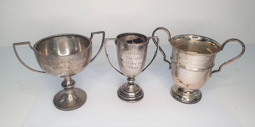 Collection of 3, 20thC silver golf trophies, approx 272 grams total, (3)