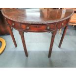Antique Mahogany crescent hall table complete with key, possibly Georgian, 112 cm long x 79 cm