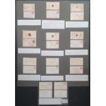 set of 10 old pre-paid or paid QV envelopes, some with facsimile backs, all with related information