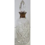 Stunning half-sized cut-glass decanter with silver collar, Birmingham 1975