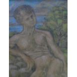 Joseph SMEDLEY (1923-2016) crayon portrait of naked boy, signed, in fine thin wood frame, The
