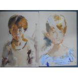 Pair of Marius WOULFART (1905-1991) oil on paper, portraits of young children, both signed, both