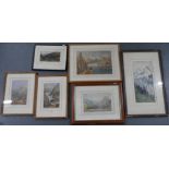 6 early 20thC, Alpine scene watercolours, all by differing artists, all framed
