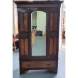 Fine quality Edwardian Art Nouveau mirror fronted, double wardrobe, 170 cm high by 110 cm wide by 46