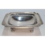 Silver rectangular dish in plain form sat on 4 balled feet, hallmarked Birmingham 1908, 188 grams