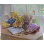 Iris COLLETT (born 1938) oil on board, "The favorite teddy bears", signed, unframed, 51 x 61 cm