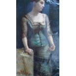 Unsigned, Edwardian oil on cutdown canvas, laid to board, 3/4 portrait of a lady, framed,