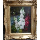 Indistinctly signed Victorian oil painting "The busy bee" in stunning, original, ornate gesso frame,