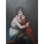Unsigned Edwardian oil on panel, portrait of lady & daughter, after the Georgian original,