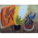 Margaret HARMSWORTH (born 1928) modernist still-life oil on canvas, signed below frame, framed,